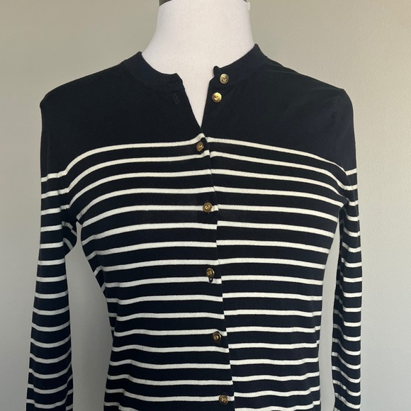 J. Crew Striped Jackie Sail Cardigan w/ Gold Anchor Buttons Nautical Top Sweater - Picture 3 of 12